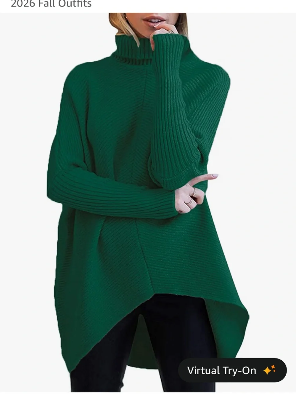 Amazon Women's Emerald Green Ribbed Turtleneck Sweater